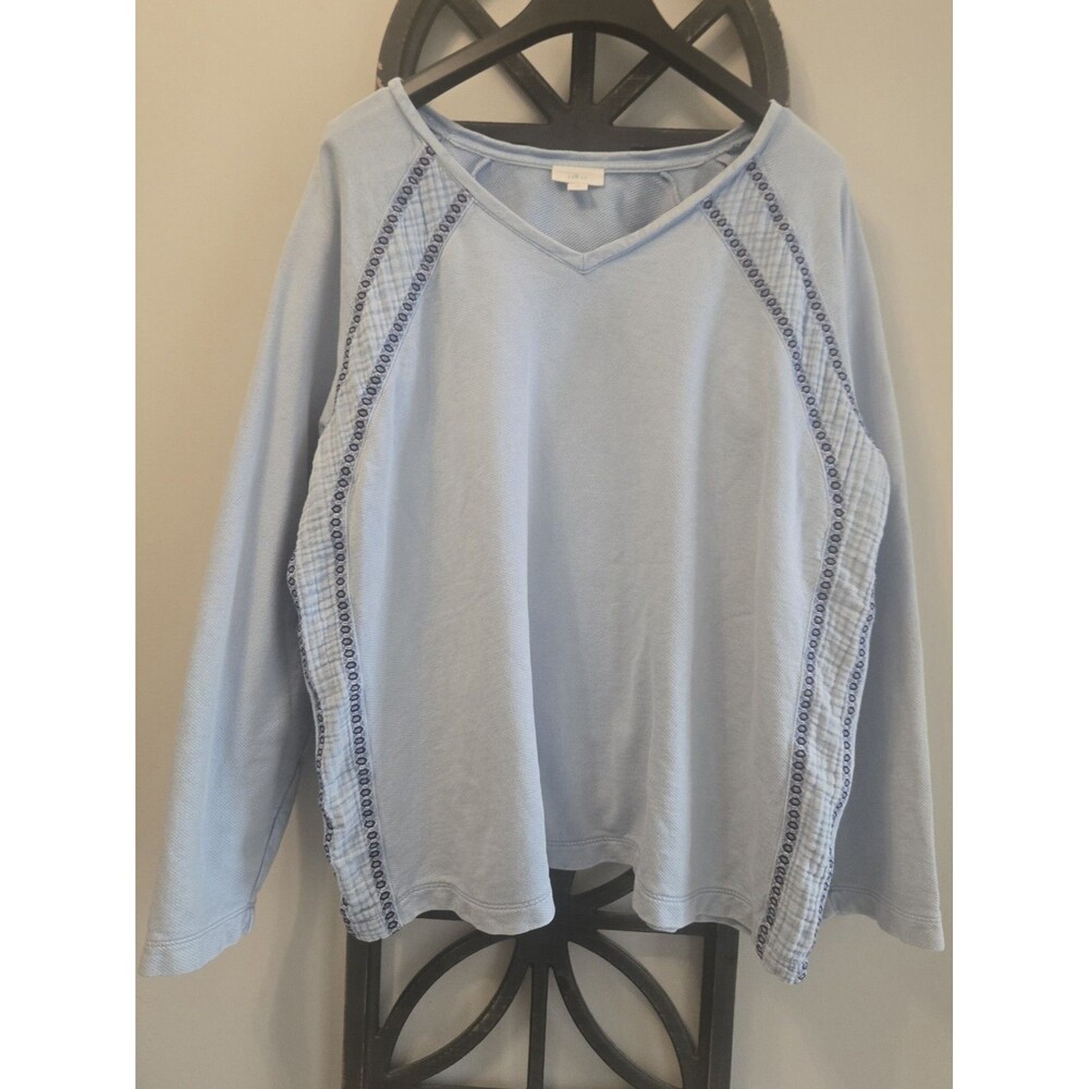 J. Jill 100% Cotton Light Blue V-Neck Long Sleeve Top - Size XL